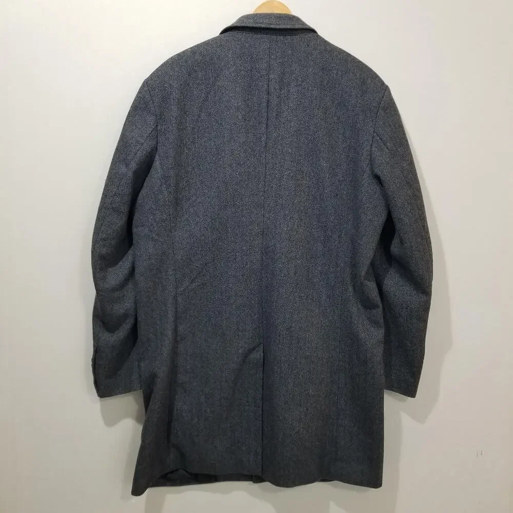Banana Republic Coat Mens Large Gray Wool HB Topcoat Herringbone Tweed Lined